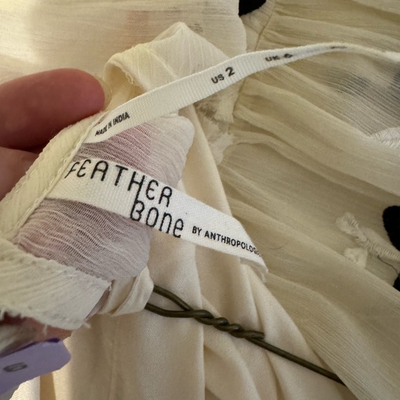 Anthropologie Feather Bone cream feuille embroidered tunic dress - Picture 2 of 4